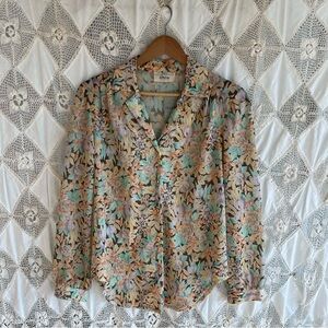 Vintage 70’s Floral Long Sleeve Blouse w/ Dagger Collar by JCPenney / Size M